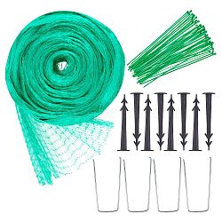 DIY Anti-bird Net Kit, with Plastic Cable Ties & Ground Landscape Pins, Iron U Shape Ground Landscape Pins, Green Anti-bird Net, Green, 12x4m(DIY-GA0001-28)