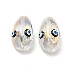 Transparent Glass Beads, with Enamel, Teardop with Evil Eye Pattern, Black, 20.5x13x10mm, Hole: 1.2mm(GLAA-F121-08A)