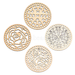 Wooden Basket Bottoms, Crochet Basket Base, for Basket Weaving Supplies and Home Decoration Craft, Flat Round with Flower, BurlyWood, 139.5x5mm, Hole: 6mm, 4 styles, 1pc/style, 4pcs/set(WOOD-GA0001-12)
