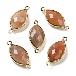 Natural Sunstone Faceted Connector Charms, Rack Plating Brass Horse Eye Links, Golden, 25x11.5x5.5mm, Hole: 1.6mm(G-K347-03G-01)