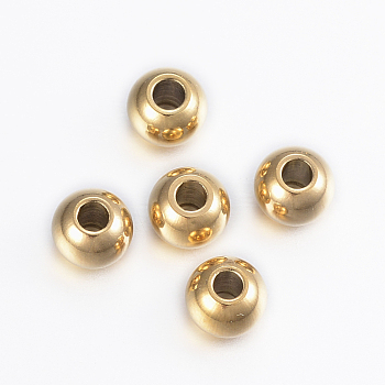 Ion Plating(IP) 304 Stainless Steel Beads, Round, Golden, 6x5mm, Hole: 2mm