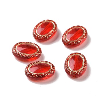 Transparent Acrylic Beads, Golden Metal Enlaced, Oval, Red, 17.5x13.3x5.7mm, Hole: 1.6mm
