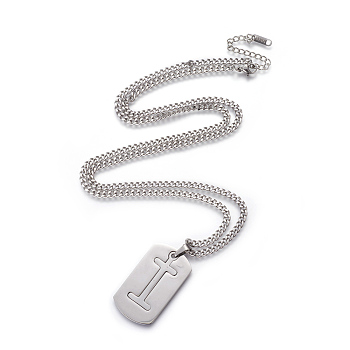 304 Stainless Steel Split Initial Pendant Necklaces, with Lobster Claw Clasps and Curb Chains, Rectangle with Letter, Letter.I, 27.55 inch(70cm), Pendant: 41x23x2mm