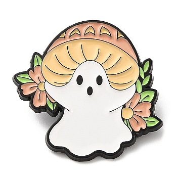 Halloween Theme Ghost Enamel Pin, Electrophoresis Black Zinc Alloy Brooch for Backpack Clothes, Mushroom, 30x30.5x1.5mm