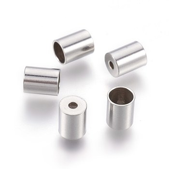 201 Stainless Steel Cord Ends, End Caps, Column, Stainless Steel Color, 6x4.7mm, Hole: 1.4mm, Inner Diameter: 4mm