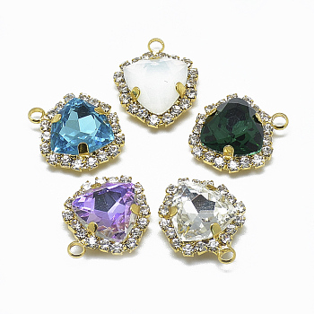 K9 Glass Rhinestone Pendants, with Light Gold Tone Brass Findings, Triangle, Mixed Color, 19.5x16x7mm, Hole: 2mm