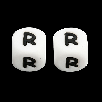 20Pcs White Cube Letter Silicone Beads 12x12x12mm Square Dice Alphabet Beads with 2mm Hole Spacer Loose Letter Beads for Bracelet Necklace Jewelry Making, Letter.R, 12mm, Hole: 2mm