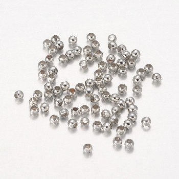 Iron Spacer Beads, Cadmium Free & Lead Free, Round, Platinum Color, about 2mm in diameter, 2mm wide, hole: 1mm, about 1343pcs/20g