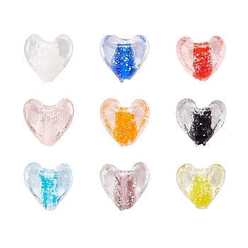 20Pcs Handmade Luminous Lampwork Beads, Heart, Mixed Color, 15~16x15~16x9~10mm, Hole: 1mm