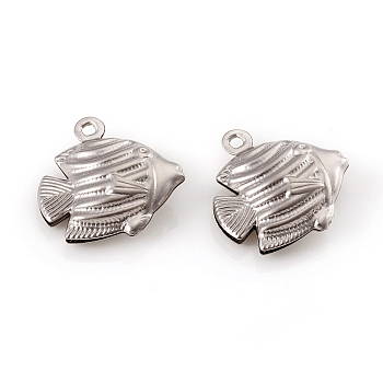304 Stainless Steel Pendants, Fish, Stainless Steel Color, 18x17x6mm, Hole: 1.4mm