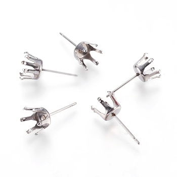 304 Stainless Steel Post Stud Earring Settings, Prong Earring Setting, Stainless Steel Color, Tray: 5.5~7.5mm, 17.5~18x8~9mm, Pin: 0.6mm