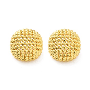 Rack Plating Half Round Brass Stud Earrings, Lead Free & Cadmium Free, Long-Lasting Plated, Real 18K Gold Plated, 24x24mm