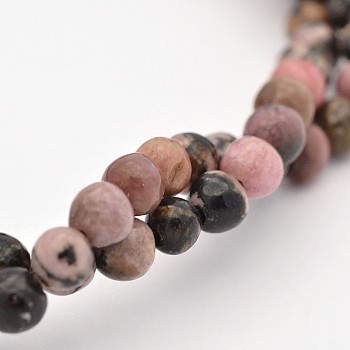 Round Natural Rhodonite Beads Strands, 4mm, Hole: 1mm, about 102pcs/strand, 15.5 inch