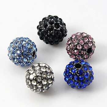 Alloy Rhinestone Beads, Grade A, Round, Gunmetal, Mixed Color, 10mm, Hole: 2mm