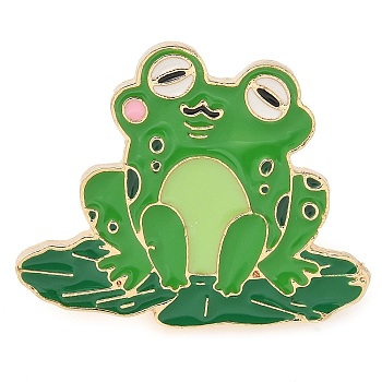 Frog Enamel Pins, Alloy Brooches for Backpack Clothes, Green, 23.5x30mm