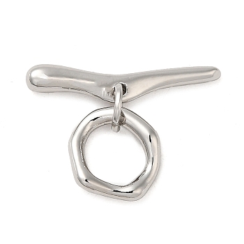 Brass Toggle Clasps, Ring, Real Platinum Plated, Ring: 12.5x11.5x2mm; Bar: 24x5x3.5, Hole: 1.2mm