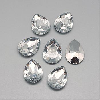 Acrylic Rhinestone Pointed Back Cabochons, Faceted, Bottom Silver Plated, teardrop, Clear, 25x18x6mm