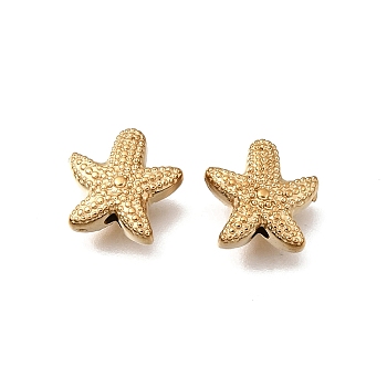 304 Stainless Steel Spacer Beads, Ion Plating(IP), Real 18K Gold Plated, Starfish, 10x10x4mm, Hole: 1.4mm