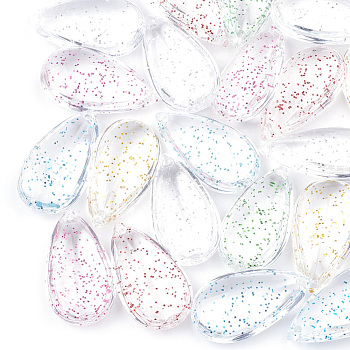 Transparent Acrylic Pendants, with Glitter Powder, teardrop, Mixed Color, 29x16x7.5mm, Hole: 1.5mm, about 255pcs/500g