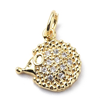 Brass Micro Pave Cubic Zirconia Charms, with Jump Ring, Hedgehog Charms, Real 18K Gold Plated, 12x11.5x2.4mm, Hole: 3.2mm