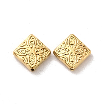 304 Stainless Steel Beads, Rhombus, Real 18K Gold Plated, 13x13x3.5mm, Hole: 1.2mm