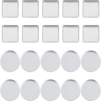 Empty Aluminum Palette Pans, Eyeshadow Blush Lipstick Organizer, for Cosmetic Palettes, Round & Square, Silver, 24~26x24~26x3.5mm, 80pcs/set