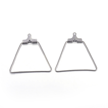 304 Stainless Steel Pendants, Hoop Earring Findings, Trapezoid, Stainless Steel Color, 21 Gauge, 26x27.5x1.5mm, Hole: 1mm, Inner Size: 19.5x26mm, Pin: 0.7mm
