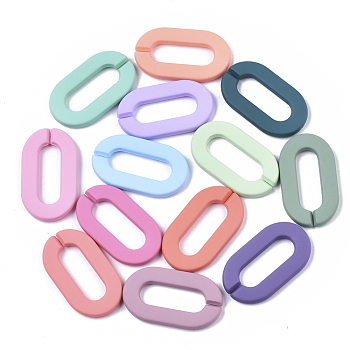 Opaque Spray Painted Acrylic Linking Rings, Quick Link Connectors, for Cable Chains Making, Unwelded, Oval, Mixed Color, 36x21x4mm, Inner Diameter: 24x8mm