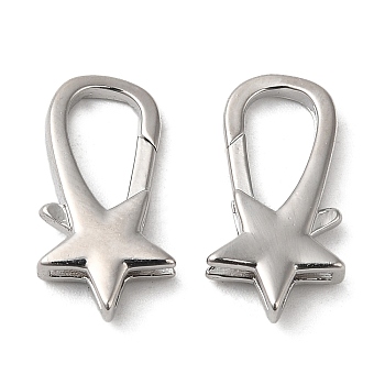 Brass Lobster Claw Clasps, Nickel Free, Star, Real Platinum Plated, 17.5x9x3mm