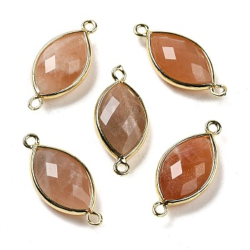 Natural Sunstone Faceted Connector Charms, Rack Plating Brass Horse Eye Links, Golden, 25x11.5x5.5mm, Hole: 1.6mm