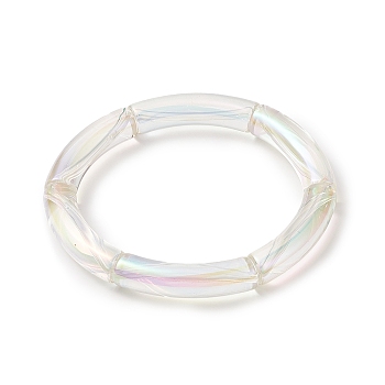 Acrylic Curved Tube Stretch Bracelet for Women, Clear AB, Inner Diameter: 2-1/8 inch(5.3cm)