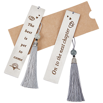 2Pcs 2 Style 201 Stainless Steel Bookmarks with Nylon Tassel, Rectangle, Stainless Steel Color, 280mm, 1pc/style