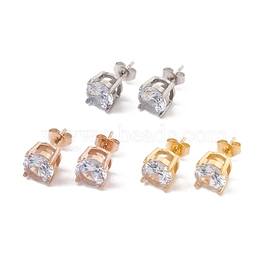 6 Pairs Cubic Zirconia Flat Round Stud Earrings(EJEW-G291-05D-M)-2