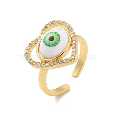 Cubic Zirconia Heart with Evil Eye Open Cuff Ring with Acrylic(RJEW-B042-05G)-4