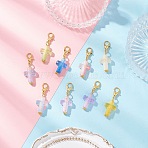 Acrylic Pendant Decorations, Cross, with Golden Zinc Alloy Lobster Claw Clasps, Mixed Color, 32mm(HJEW-JM03934)