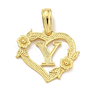 Heart Brass Pendants, Long-Lasting Plated, Cadmium Free & Lead Free, Real 18K Gold Plated, Letter Y, 18x20x3mm, Hole: 3.5x7mm(KK-I714-04G-Y)