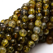 Dyed Natural Agate Faceted Round Beads Strands, Olive Drab, 8mm, Hole: 1mm, about 48pcs/strand, 15.3 inch(G-E320E-8mm-11)