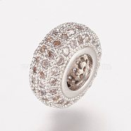 Brass Micro Pave Cubic Zirconia European Beads, Rondelle, Platinum, 10x4.5mm, Hole: 4.5mm(X-ZIRC-K063-29P)