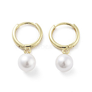 Brass Hoop Earrings, Plastic Pearl Drop Earrings, Long-Lasting Plated, Lead Free & Cadmium Free, Real 18K Gold Plated, 25x8mm(EJEW-Q811-38G)