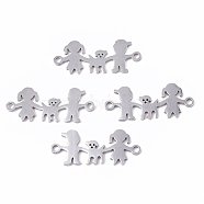 201 Stainless Steel Links connectors, Laser Cut, Girl with Boy and Dog, Stainless Steel Color, 10x24x1mm, Hole: 1.5mm(STAS-R104-006P)