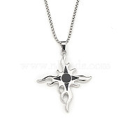 201 Stainless Steel Chain, Zinc Alloy and Enamel Pendant Necklaces, Flame Cross, Stainless Steel Color, 23.43 inch(59.5cm)(NJEW-C034-29P)