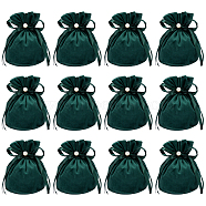 Velvet Jewelry Bags with Drawstring & Plastic Imitation Pearl, Velvet Cloth Gift Pouches, Dark Green, 13.2x14x0.4cm(TP-NB0001-20B)