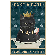 Iron Sign Posters, for Home Wall Decoration, Rectangle with Word Take A Bath You Dirty Hippie, Cat Pattern, 300x200x0.5mm(AJEW-WH0157-587)