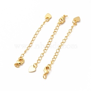 Brass Chain Extenders, End Chains with Lobster Claw Clasp & Heart Tab, Long-Lasting Plated, Real 18K Gold Plated, 73mm(KK-A178-01G)