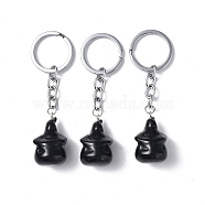 Natural Obsidian Keychains, with Iron Keychain Clasps, Ghost, 8cm(KEYC-P011-04P-07)