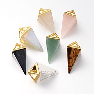 Natural & Synthetic Mixed Stone Point Pendulum Pendants, with Golden Plated Brass Findings, 30~34x15x15mm, Hole: 5x6mm(G-E301-G)
