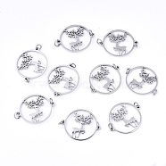 304 Stainless Steel Links Connectors, Laser Cut, Flat Round with Christmas Reindeer/Stag, Stainless Steel Color, 14x17x1mm, Jump Ring: 3x0.4mm, 2.2mm inner diameter(STAS-S116-109P)