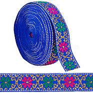 7M Flat Ethnic Style Polyester Ribbon, Jacquard Ribbon, Tyrolean Ribbon, Garment Accessories, Blue, 7/8 inch(22mm), about 7.66 Yards(7m)/Roll(OCOR-WH0046-74A)