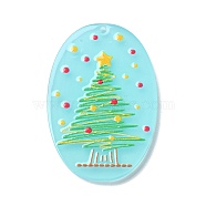 Printed  Acrylic Pendants, for Christmas, Oval with Chriatmas Tree Charm, Cyan, 39.5x26x2mm, Hole: 1.6mm(MACR-F072-08A)