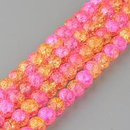 Synthetic Crackle Quartz Beads Strands, Two Tone Style, Round, Dyed, Colorful, 6mm, Hole: 1mm, about 66pcs/strand, 15.7 inch(GLAA-S135-6mm-14)